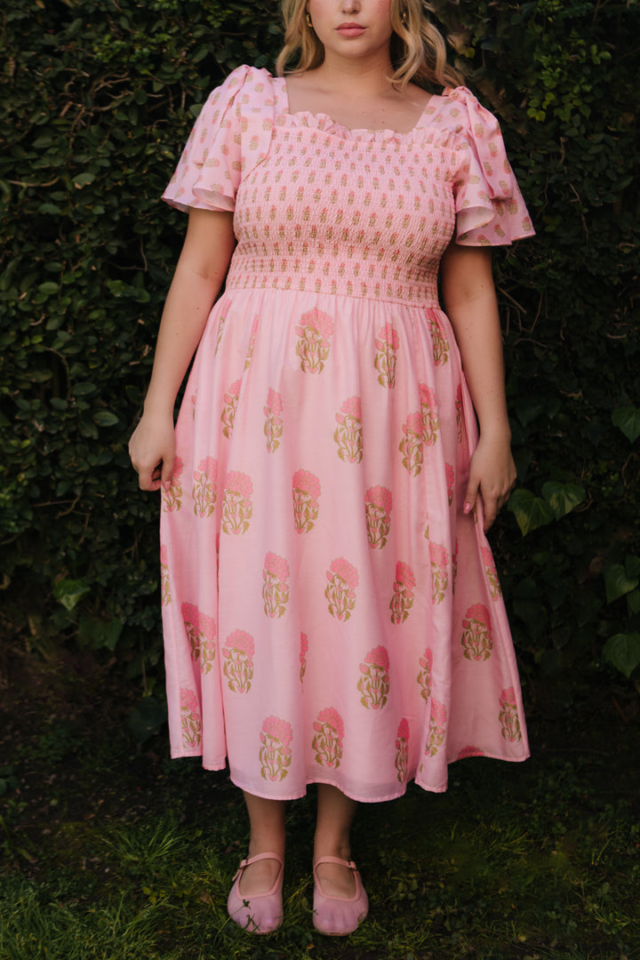 Rayna Dress in Pink Block Print
