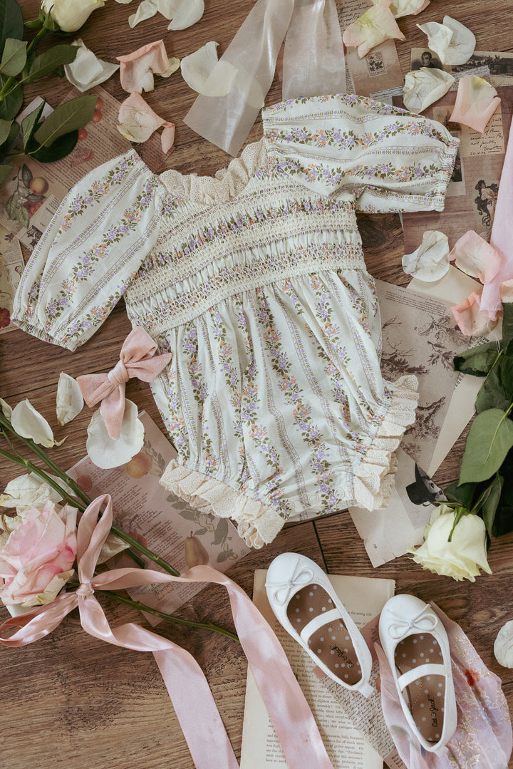 Baby Roselyn Romper in Ivory Floral