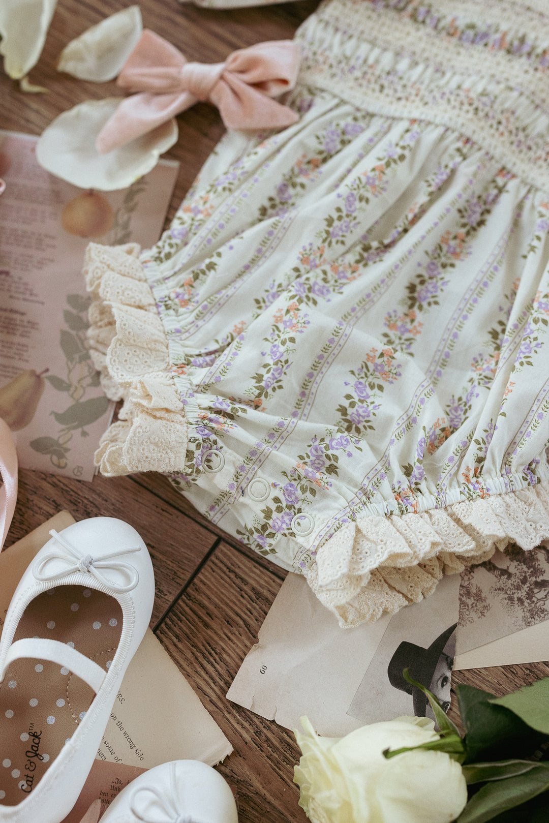 Baby Roselyn Romper in Ivory Floral