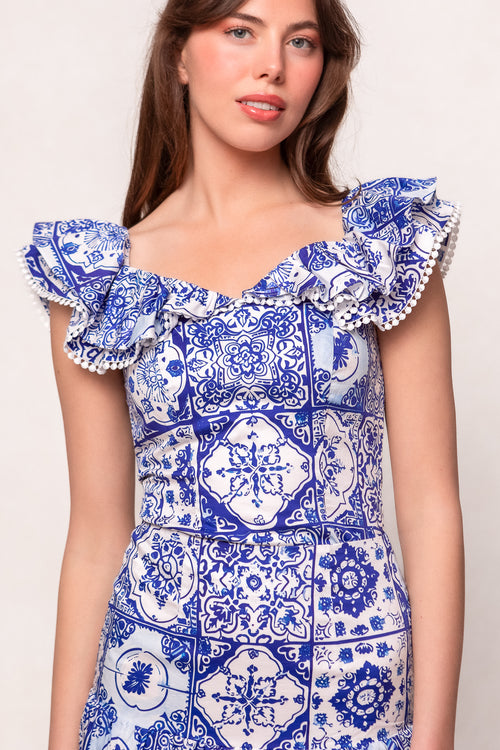 Rosina Blouse in Blue Tile