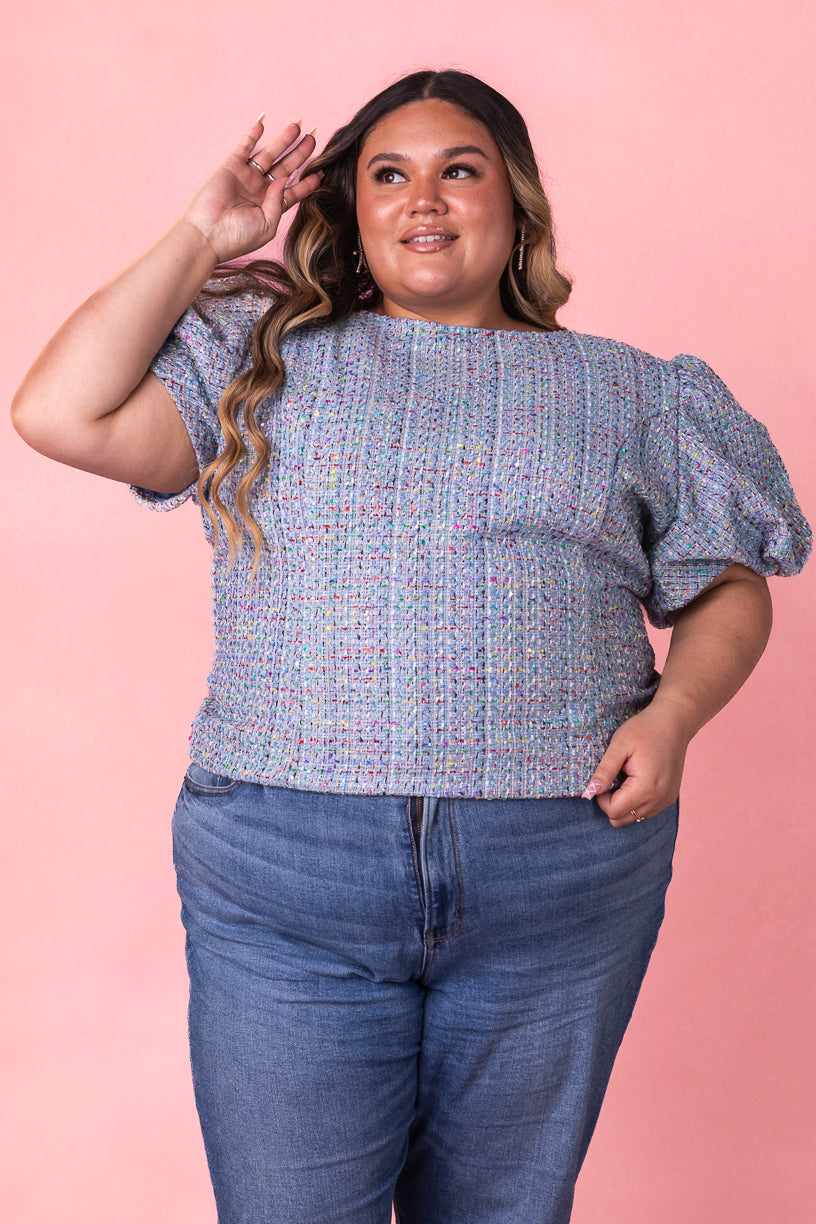 Roxie Top in Blue Tweed - FINAL SALE