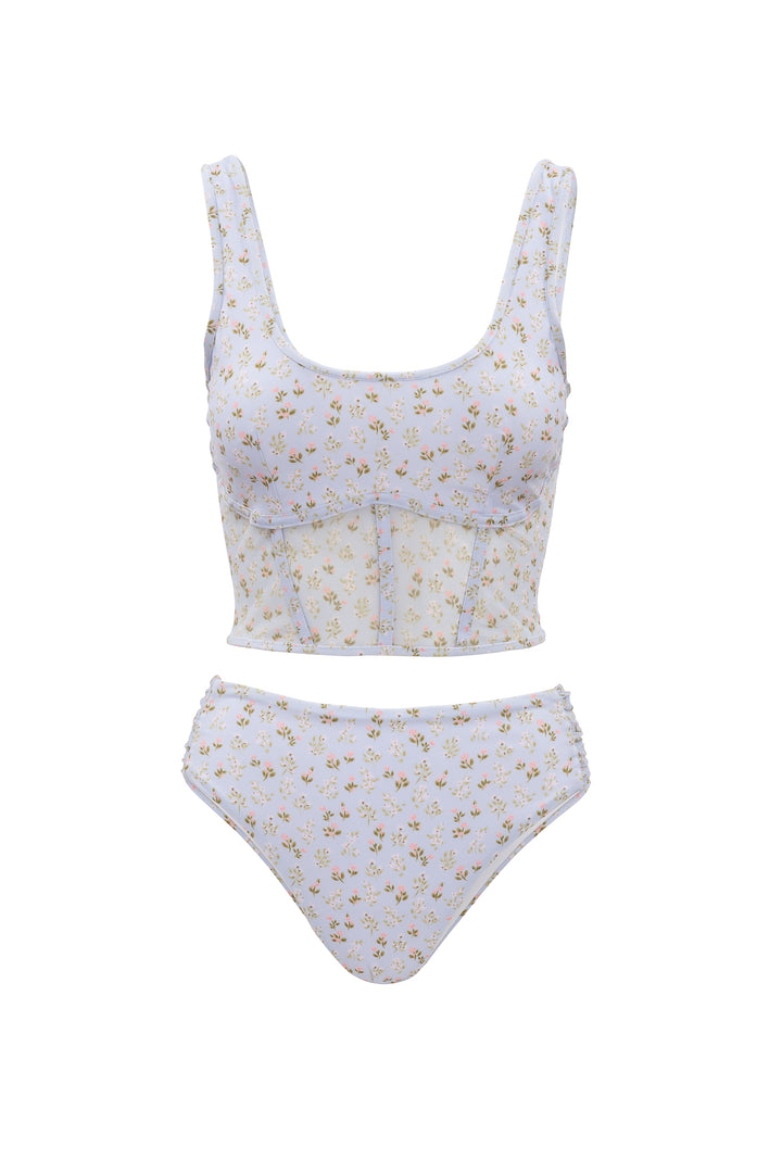 Mid Rise Ruched Bottom in Blue Ditsy Floral