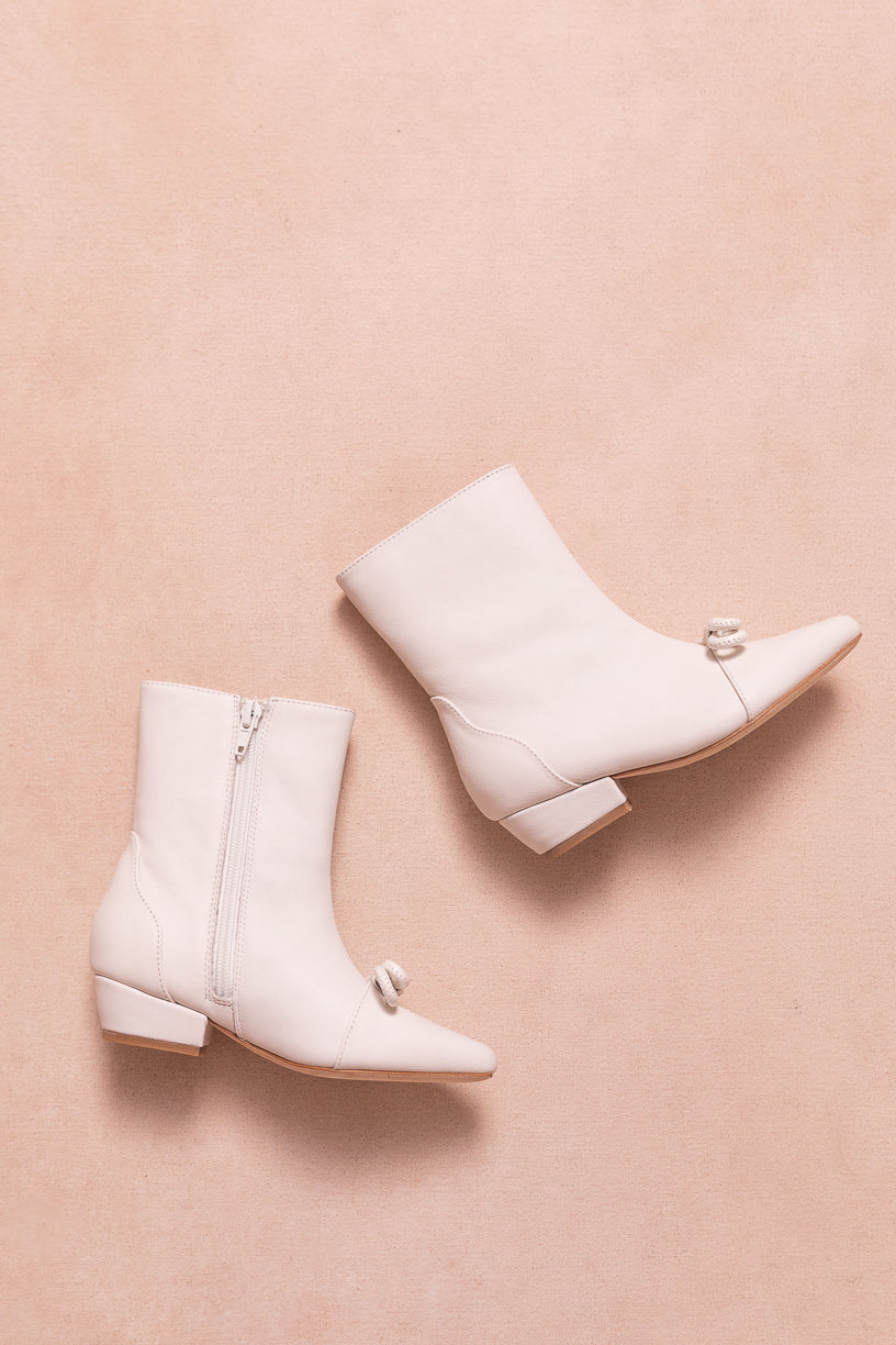 Mini Ivy Bow Ankle Boot in White