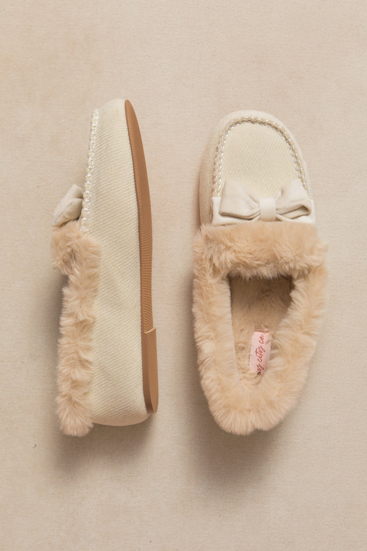 Ivy Bow Slippers in Cream