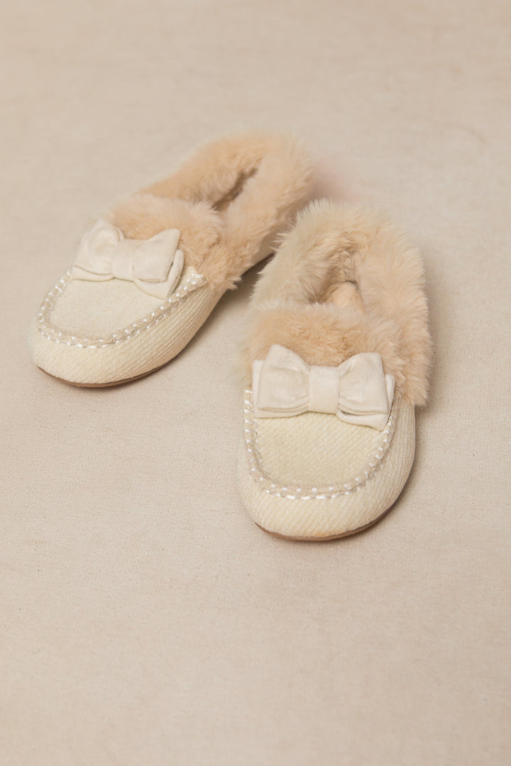 Mini Ivy Bow Slippers in Cream