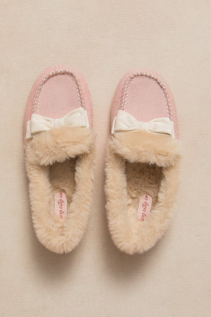 Ivy Bow Slippers in Pink