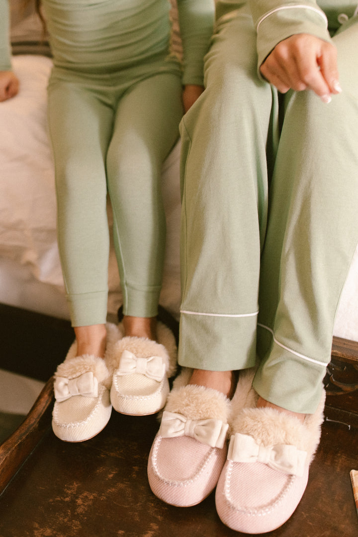 Mini Ivy Bow Slippers in Cream