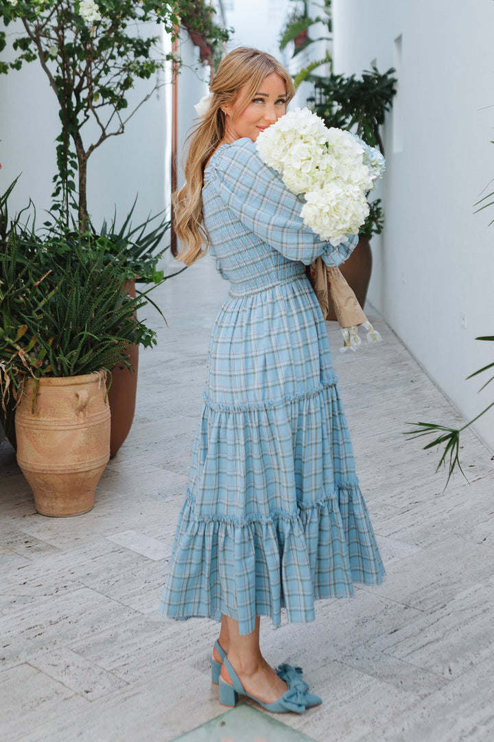 Madeline Dress in Light Blue Plaid