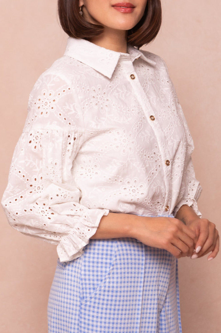 Lane Blouse in White Eyelet