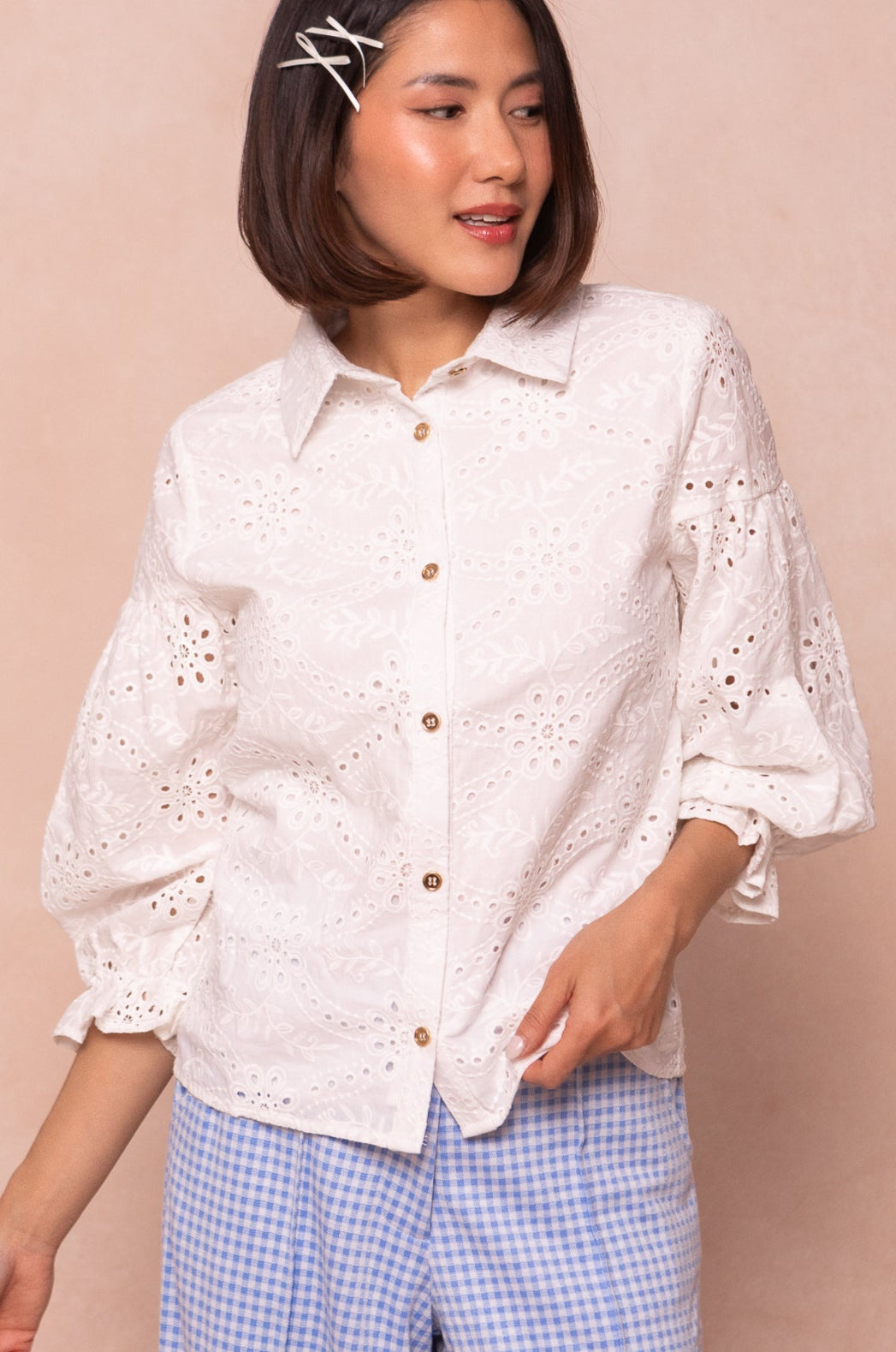 Lane Blouse in White Eyelet