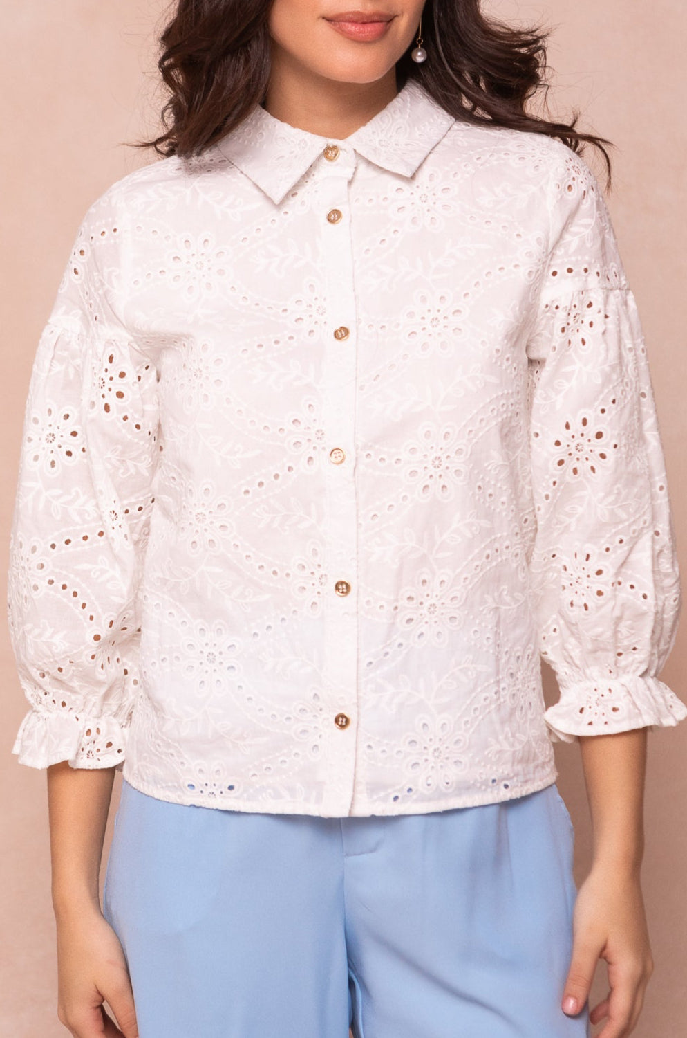 Lane Blouse in White Eyelet