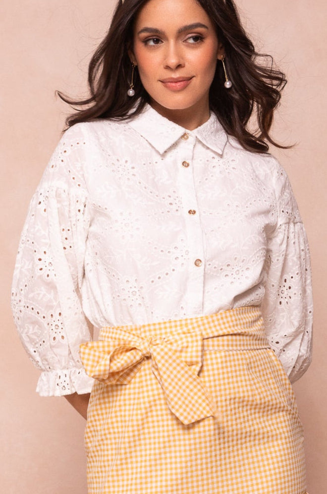 Lane Blouse in White Eyelet