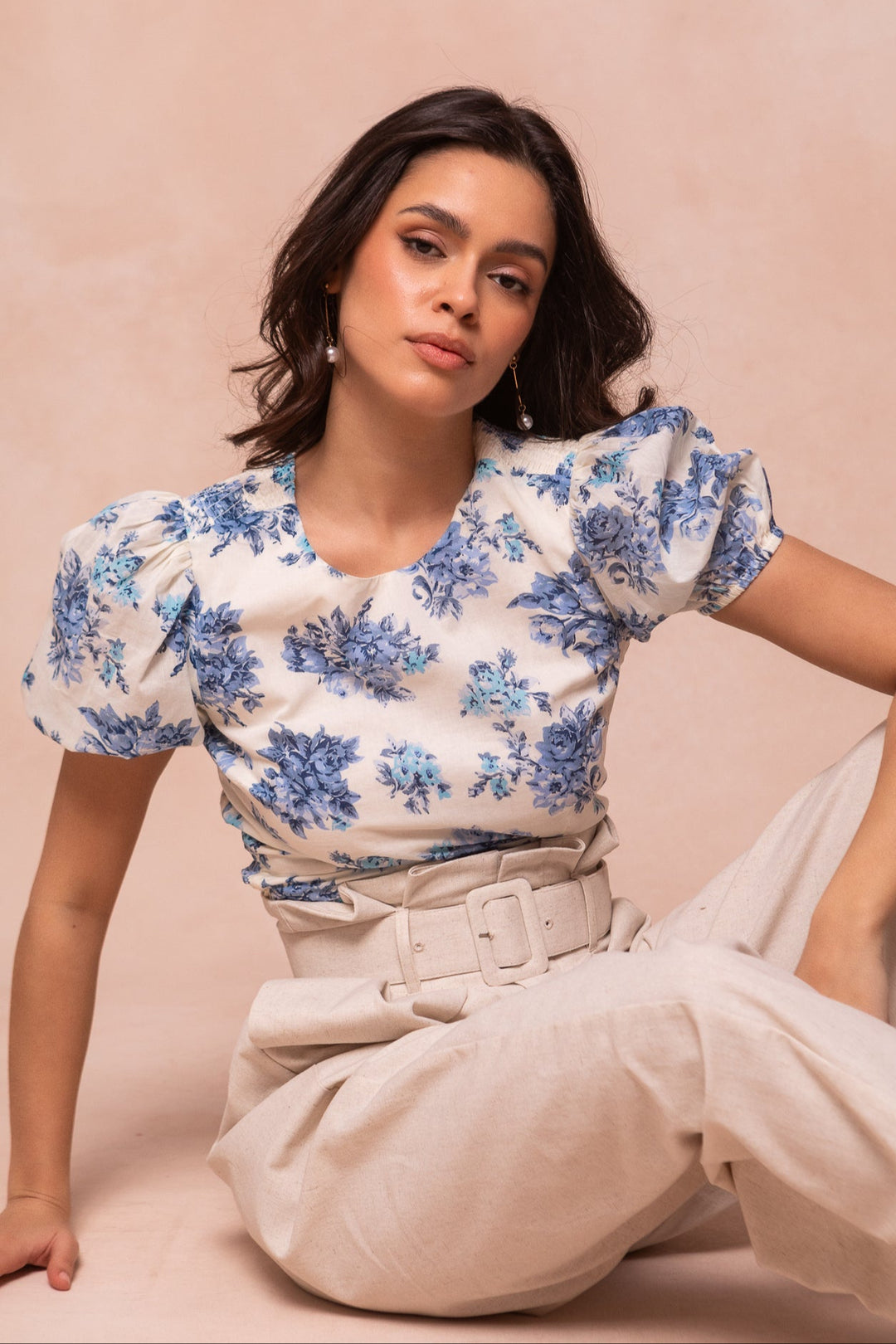 Odette Top in Blue Floral