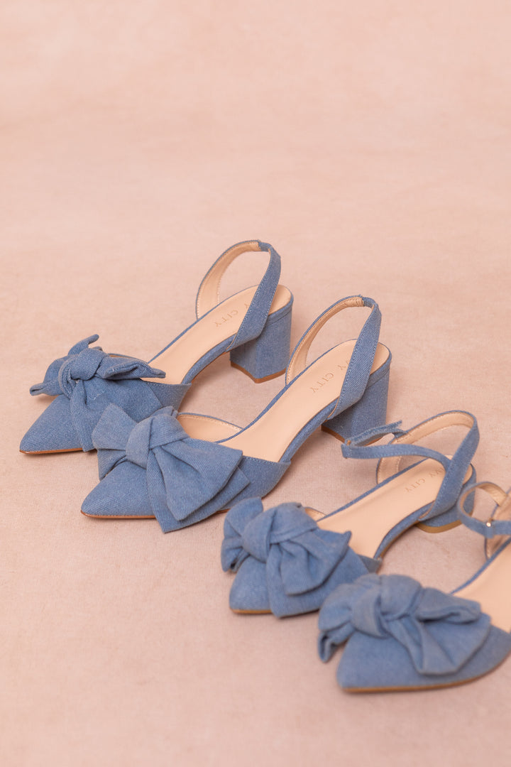 Mini Eloise Bow Heel in Denim