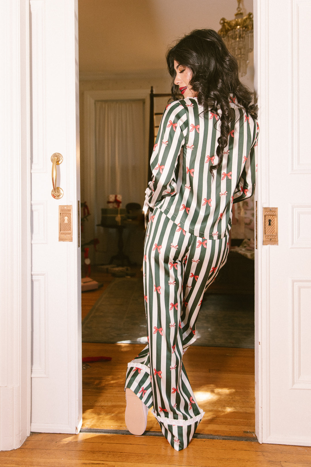 Sylvia Pajama Set in Bows and Stripes - FINAL SALE