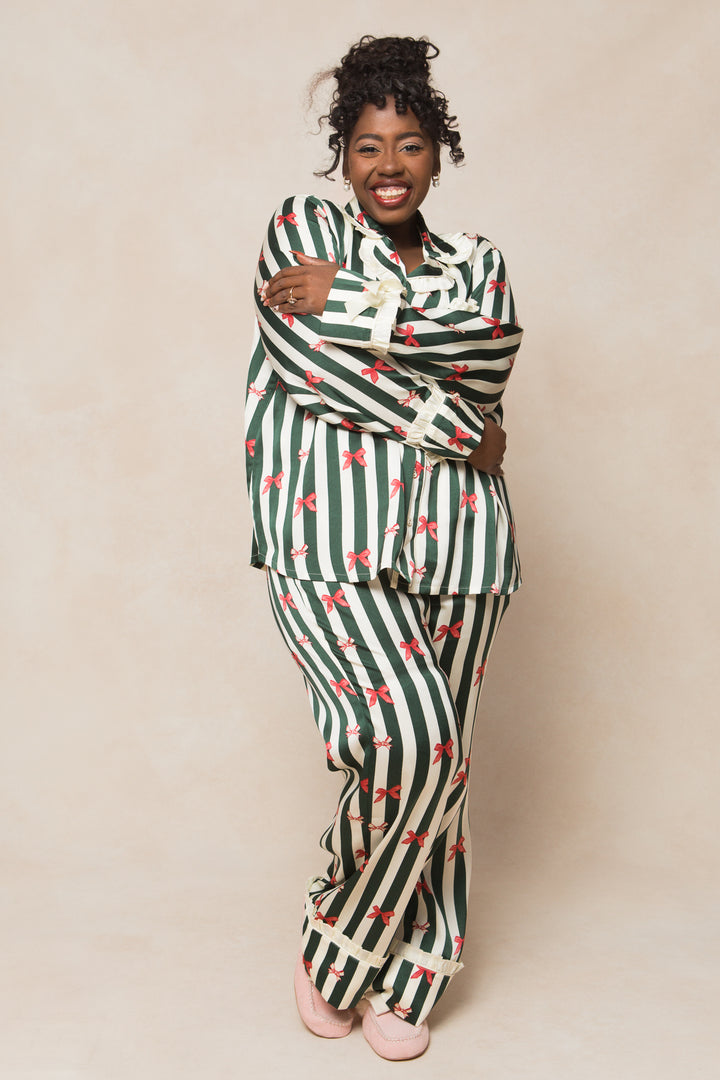 Sylvia Pajama Set in Bows and Stripes - FINAL SALE