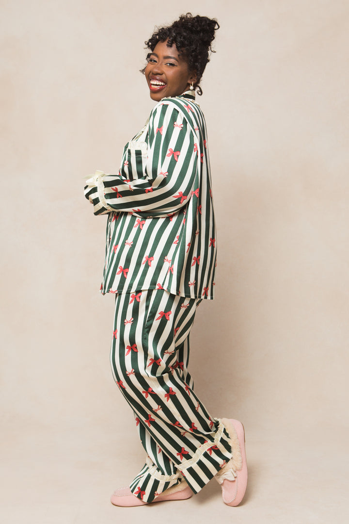 Sylvia Pajama Set in Bows and Stripes - FINAL SALE