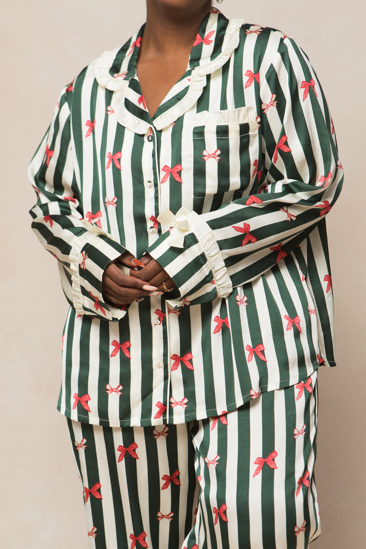 Sylvia Pajama Set in Bows and Stripes - FINAL SALE