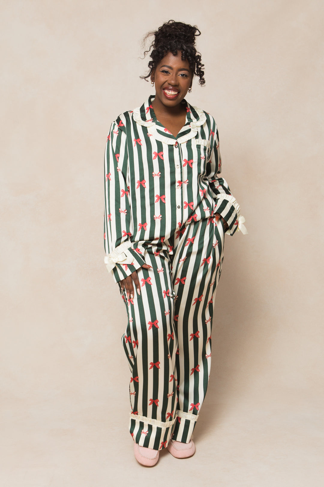 Sylvia Pajama Set in Bows and Stripes - FINAL SALE