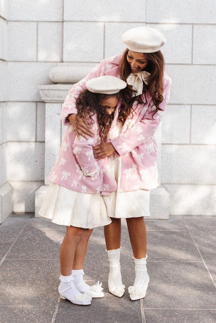 Teddy Coat in Pink Bow Print