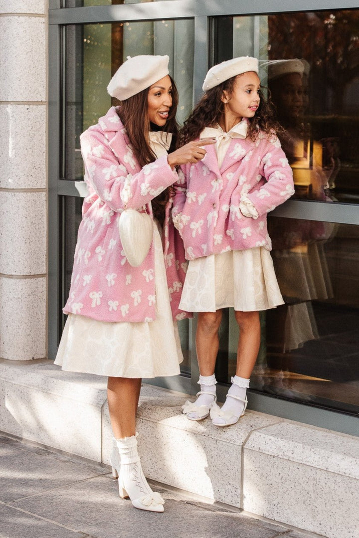 Mini Teddy Coat in Pink Bow Print