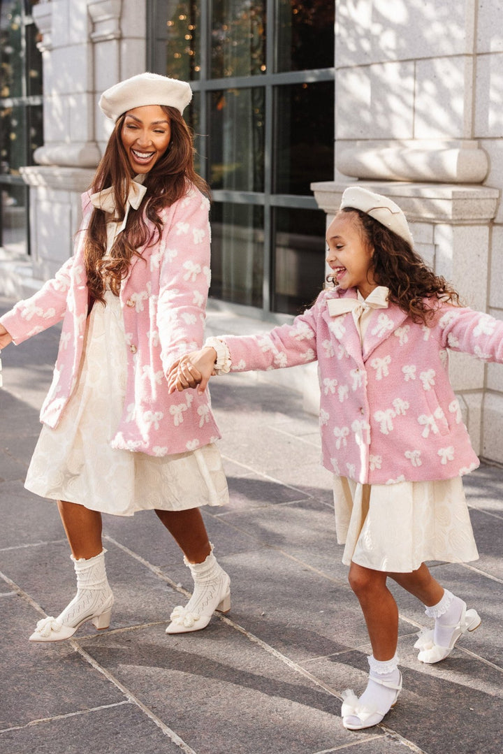 Teddy Coat in Pink Bow Print