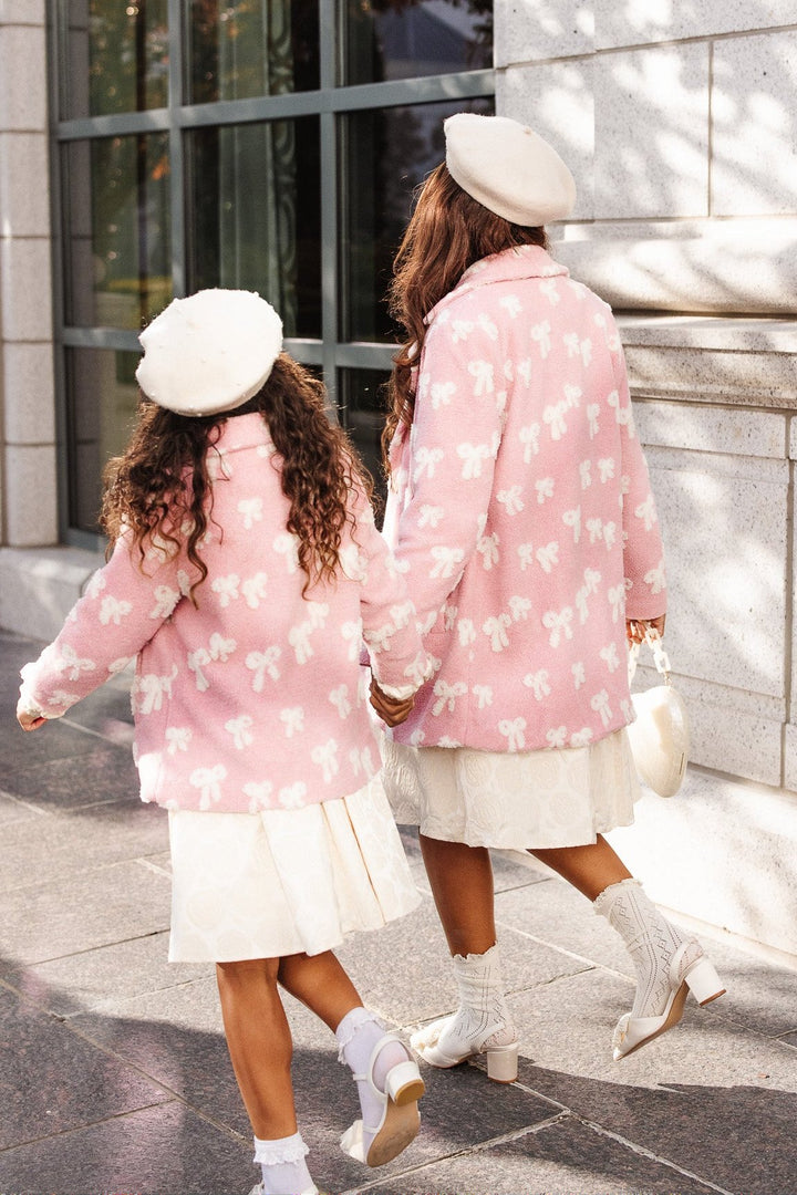 Mini Teddy Coat in Pink Bow Print