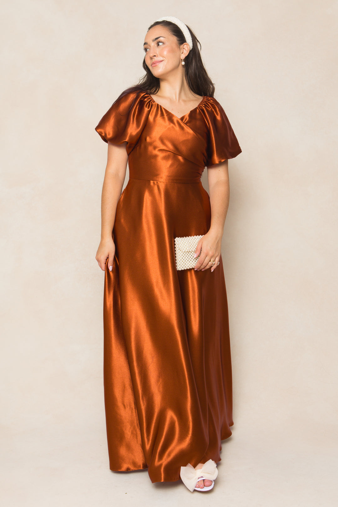 Tessie Dress in Amber Satin