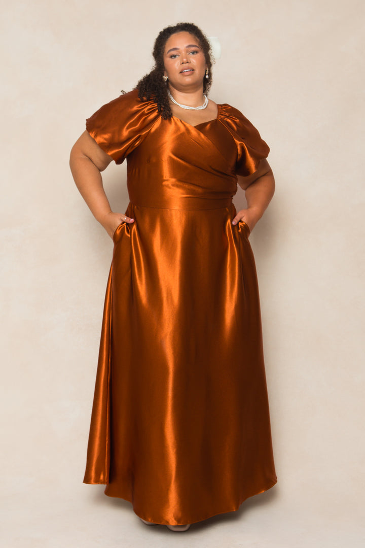 Tessie Dress in Amber Satin