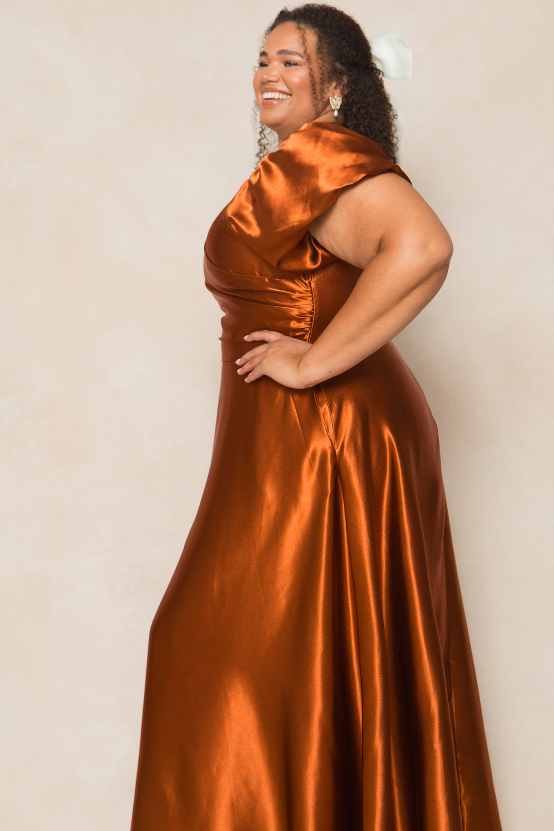 Tessie Dress in Amber Satin