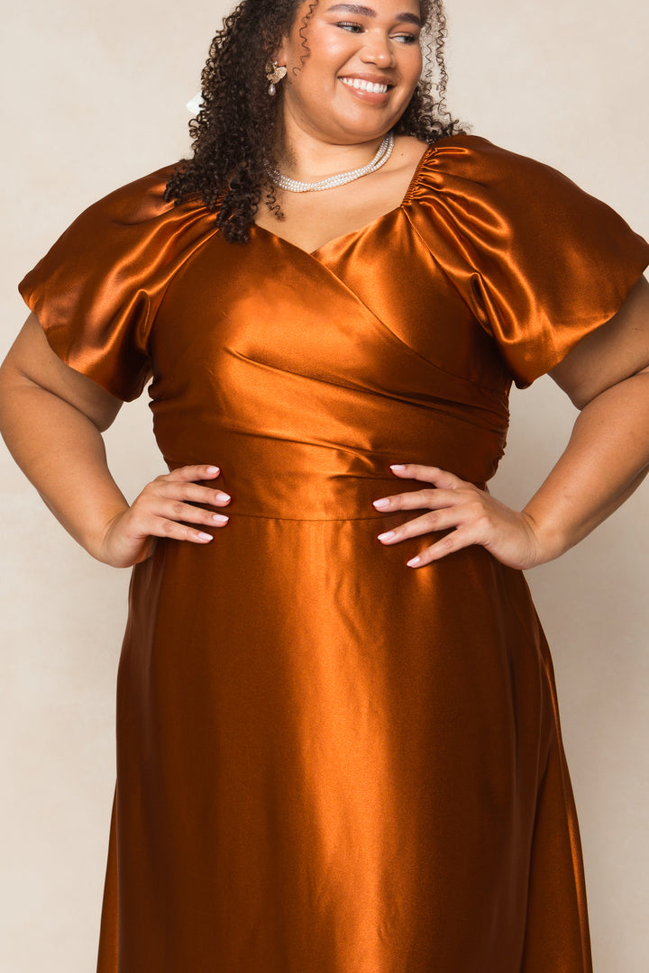 Tessie Dress in Amber Satin