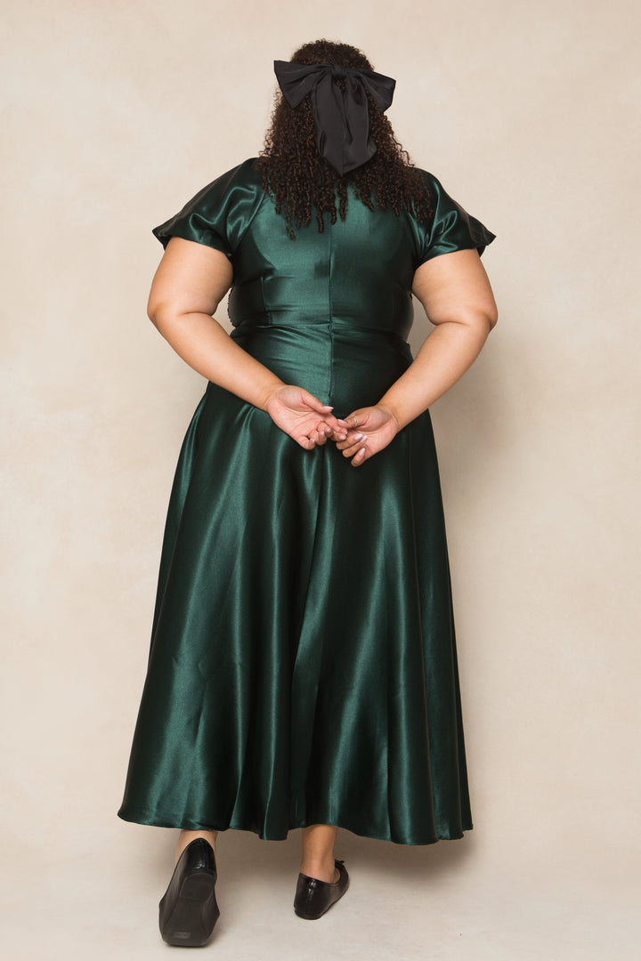 Tessie Dress in Emerald Satin