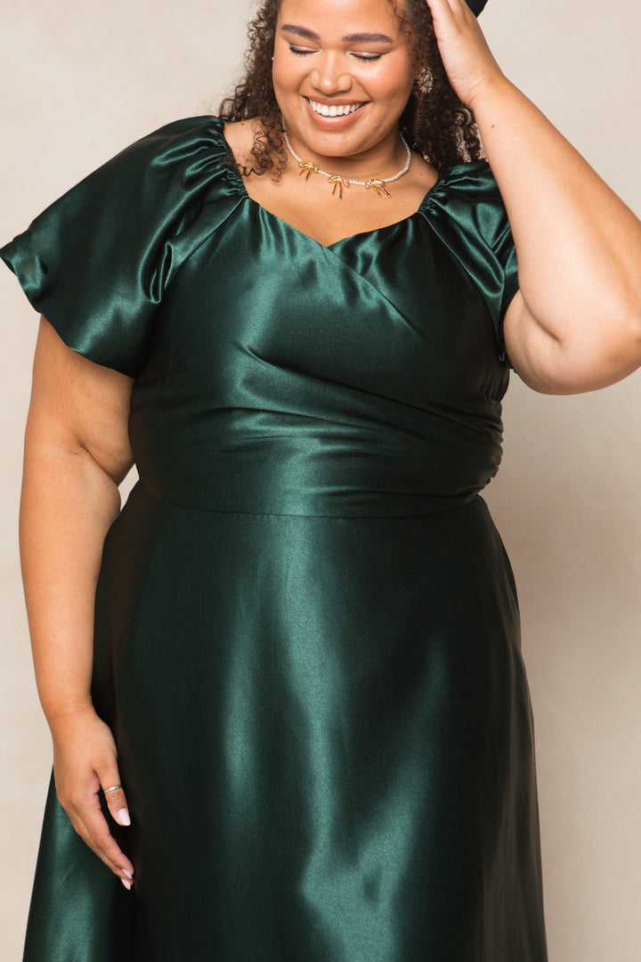 Tessie Dress in Emerald Satin