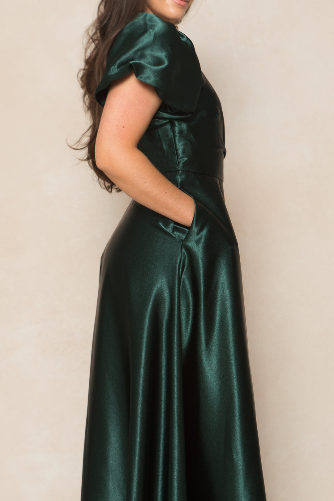 Tessie Dress in Emerald Satin