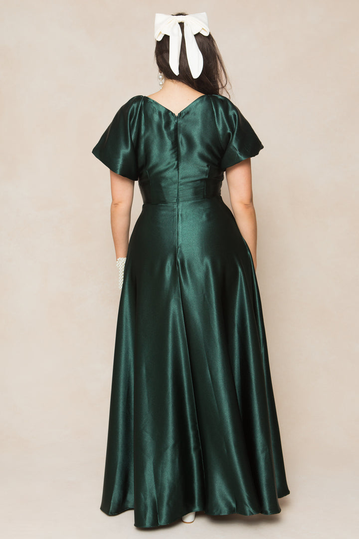 Tessie Dress in Emerald Satin