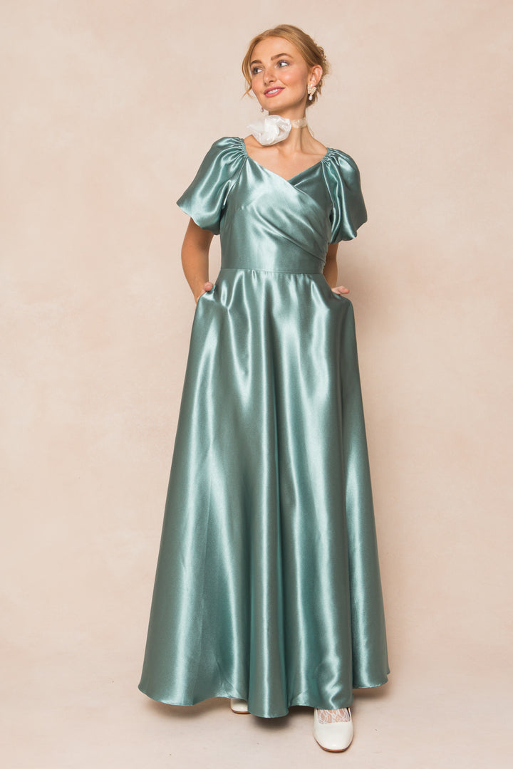 Tessie Dress in Seaglass Satin