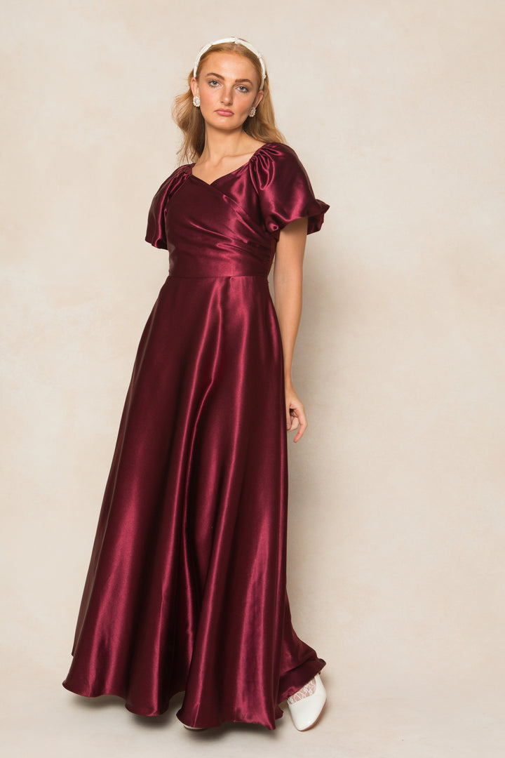 Tessie Dress in Wine Satin