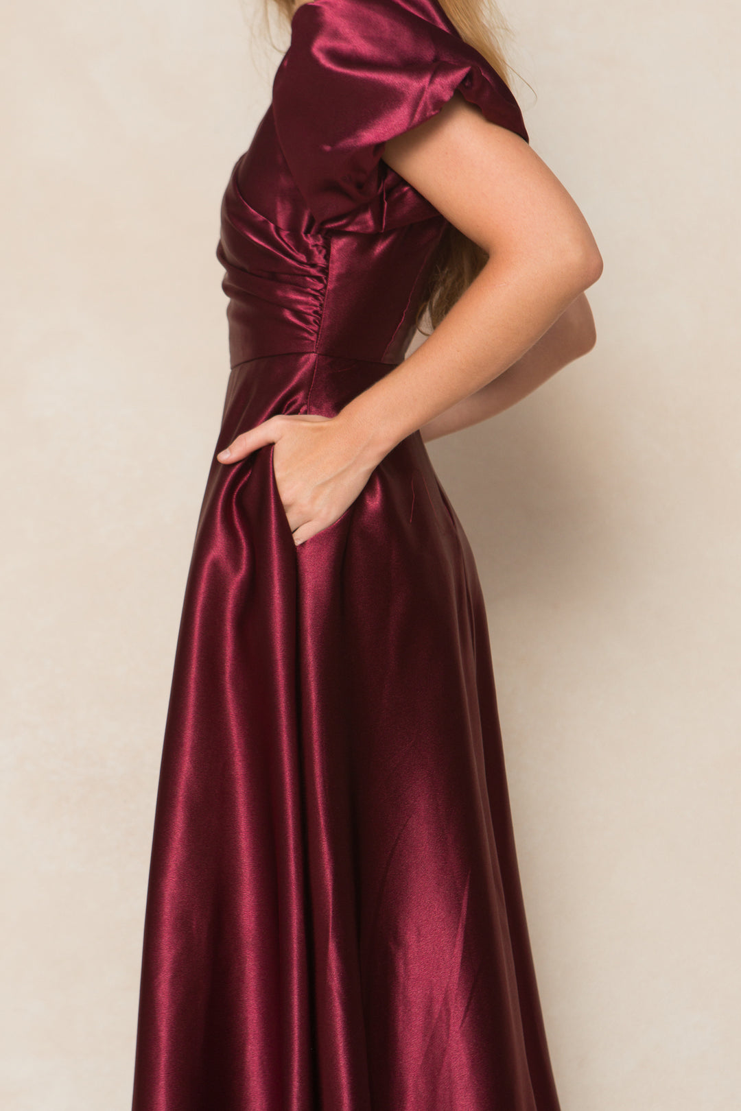 Tessie Dress in Wine Satin