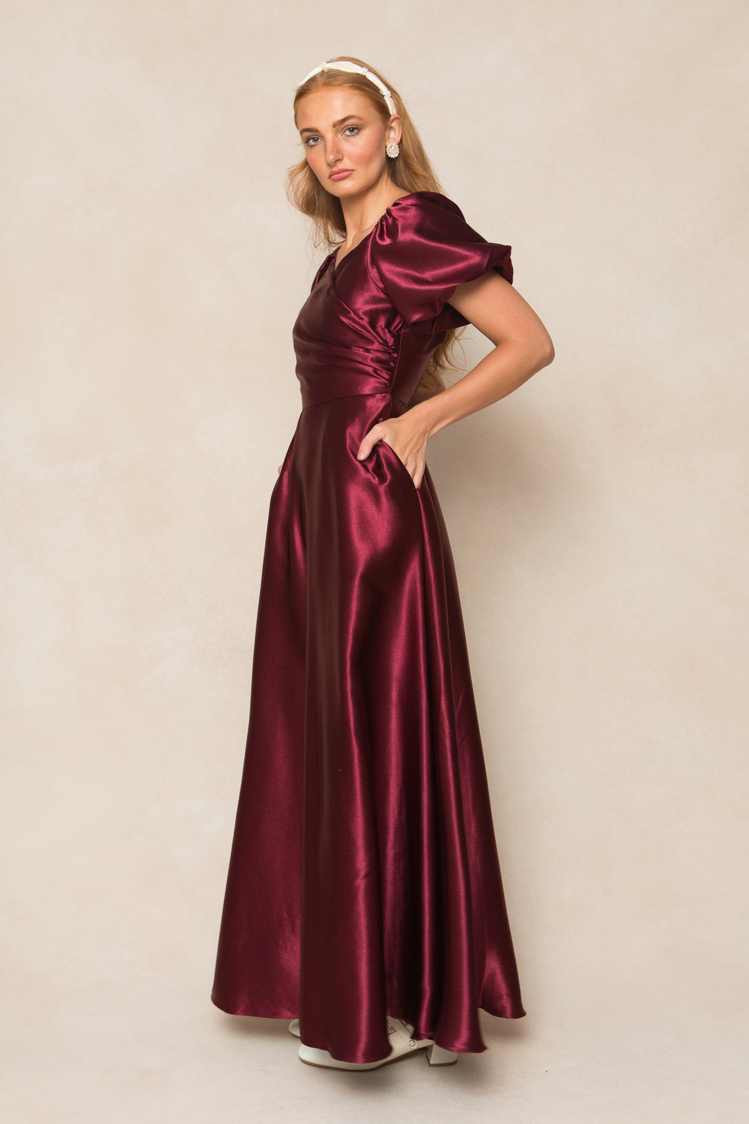 Tessie Dress in Wine Satin