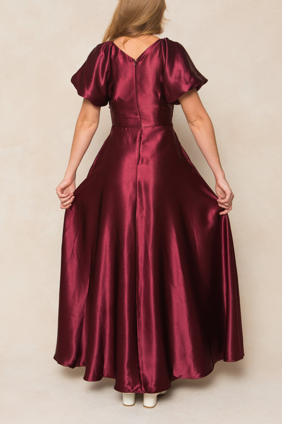 Tessie Dress in Wine Satin