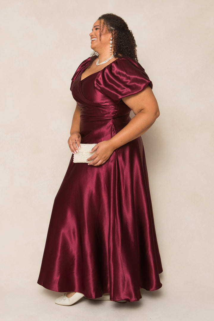 Tessie Dress in Wine Satin