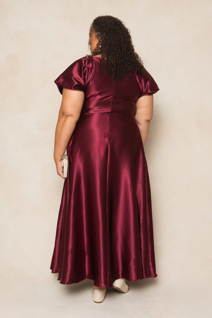 Tessie Dress in Wine Satin