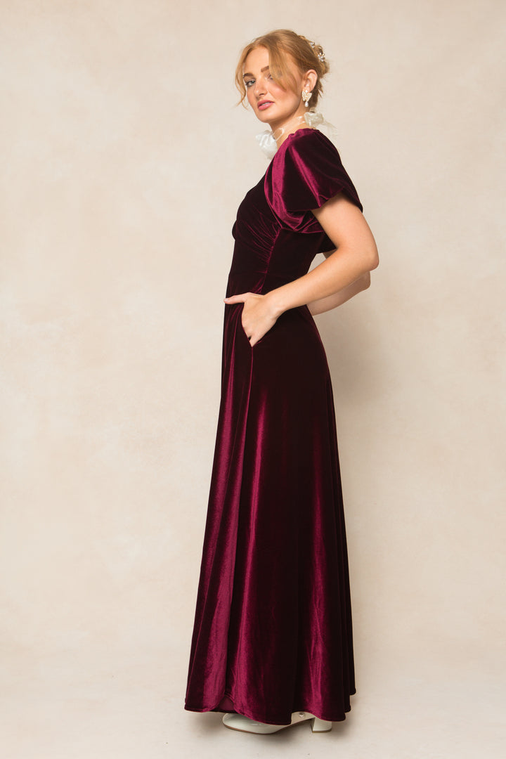 Tessie Dress in Wine Velvet