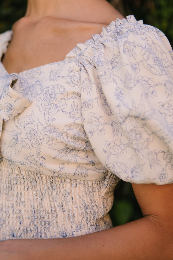 Suzie Blouse in Etched Blue Floral