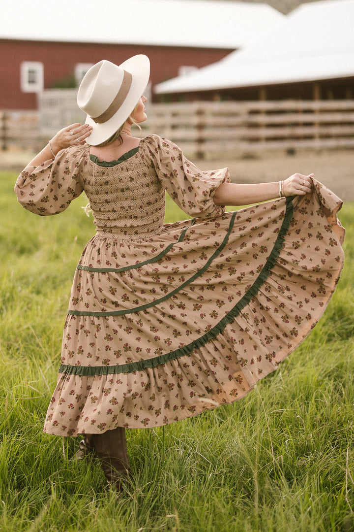 Roselyn Dress in Tan Floral - FINAL SALE