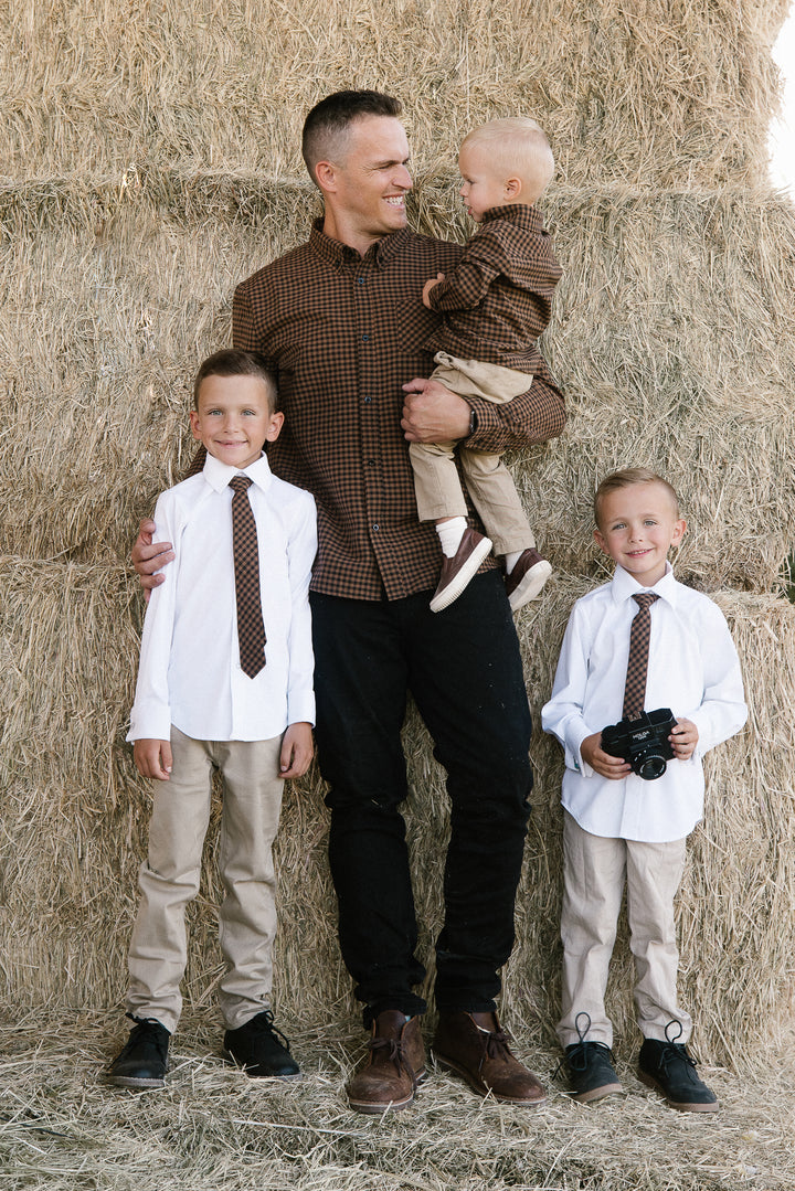 Boys Max Tie in Maple Brown Gingham - FINAL SALE