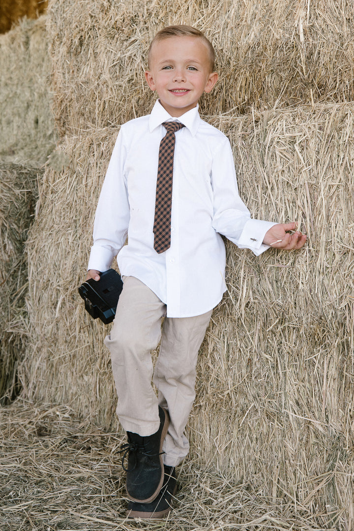 Boys Max Tie in Maple Brown Gingham - FINAL SALE