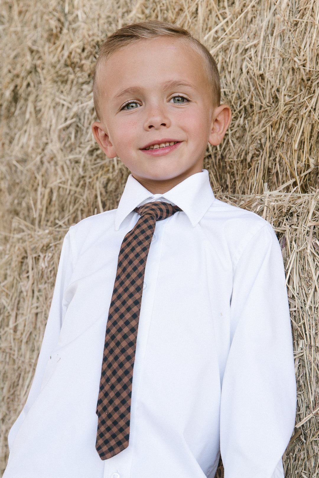 Boys Max Tie in Maple Brown Gingham - FINAL SALE