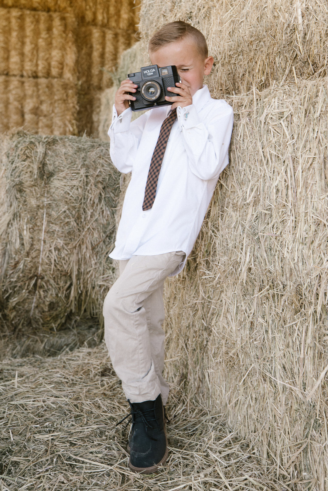 Boys Max Tie in Maple Brown Gingham - FINAL SALE