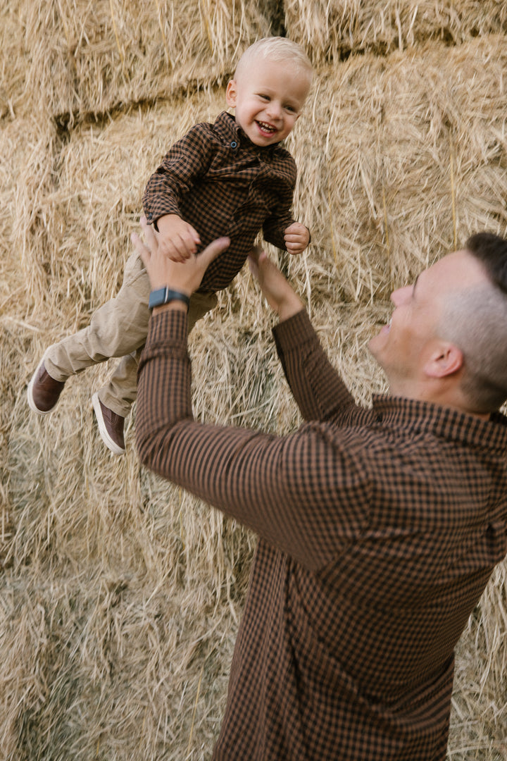 Baby Boys John Shirt in Maple Brown Gingham - FINAL SALE